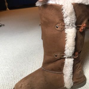 Brown, fuzzy, tall boots